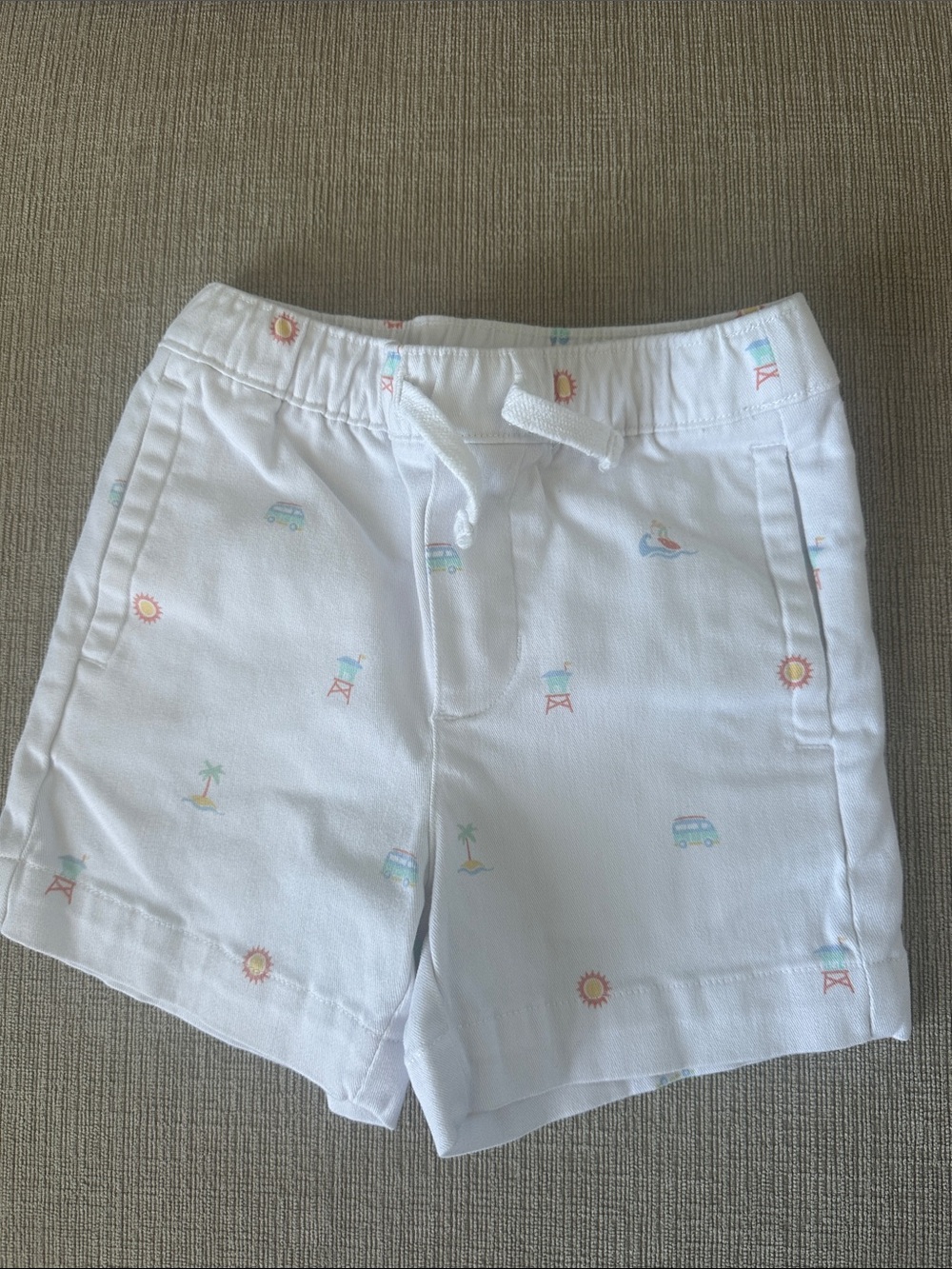 Janie and Jack White Toddler Drawstring Beach-Print Shorts Size 2T